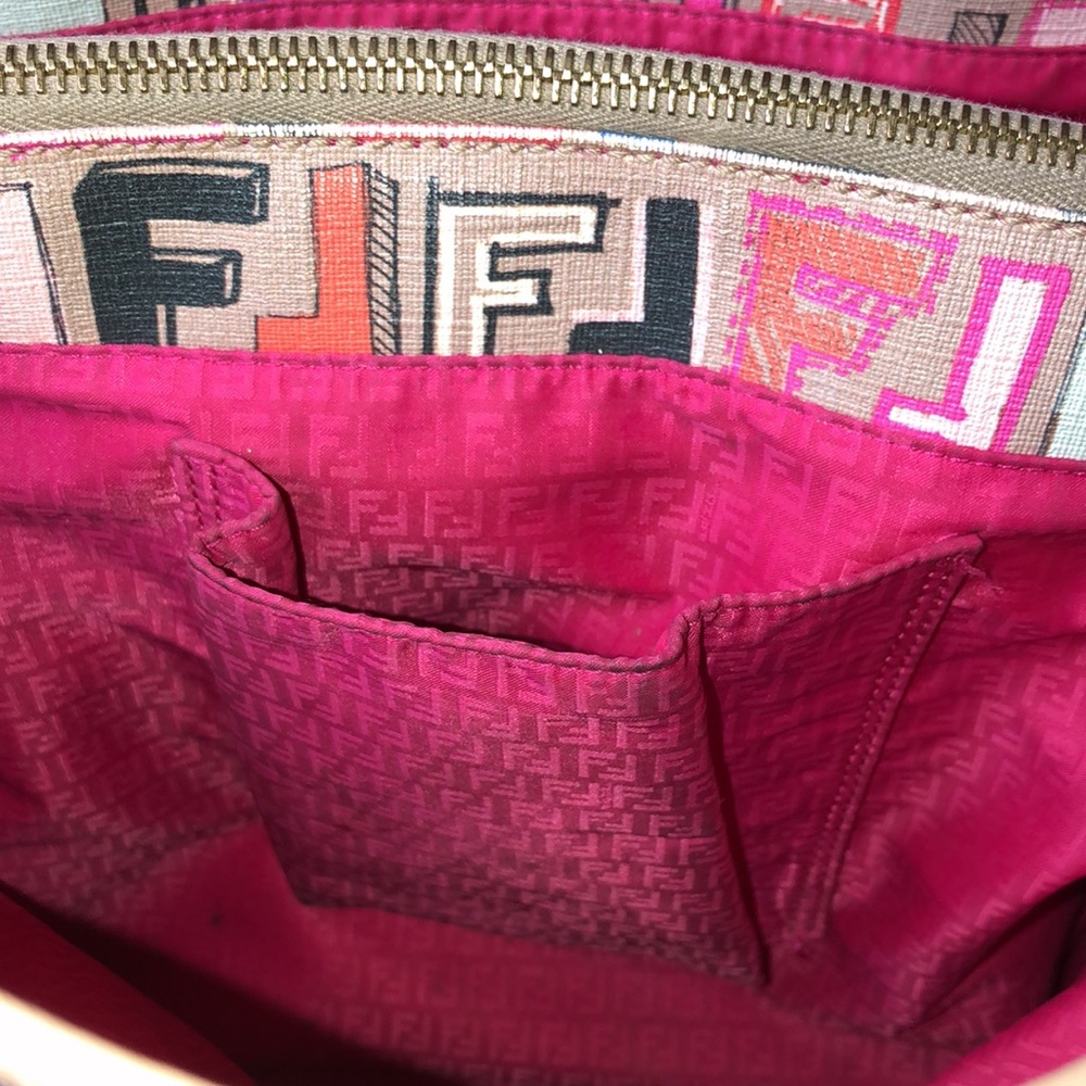 Fendi Multicolor FF Logo Tote - Beige, Pink, Blue, Black, Orange - Picture 11 of 13